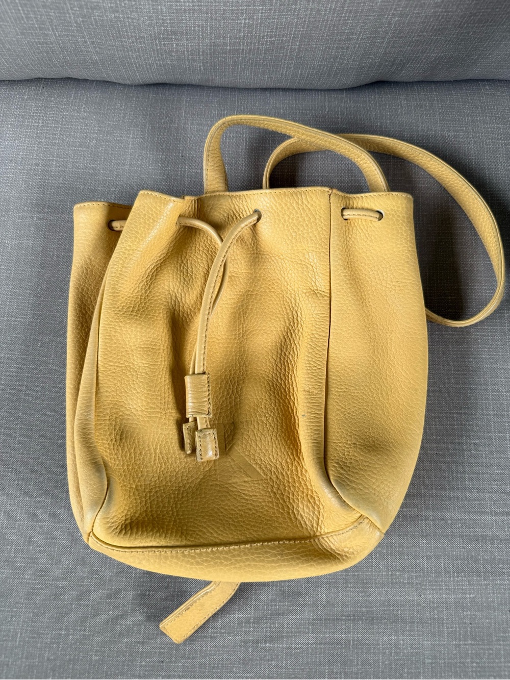 Calvin Klein Mustard Yellow Leather Vintage  Drawstring Bucket Bag